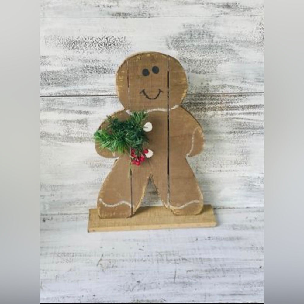 *Rustic Wood Gingerbread Man on Base, 16” - Picture 9 of 10